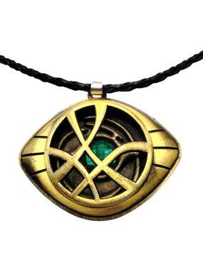 Doctor Strange Eye Of Agamotto Necklace Pendant Braided Black Cord Green Stone